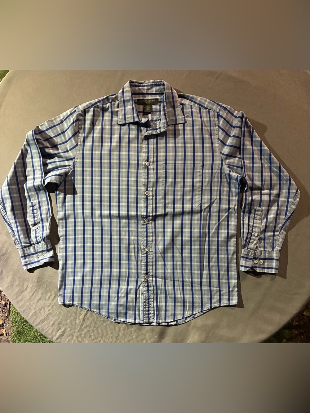 Van Heusen Light Blue and Royal Blue Plaid Casual Button-Down Shirt